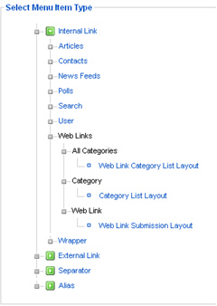Choosing the menu item type