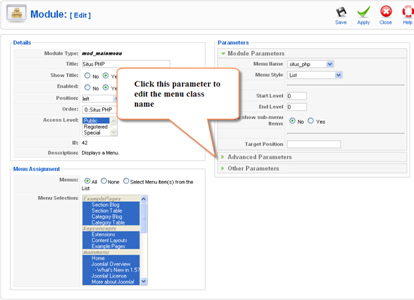 The page to edit the module
