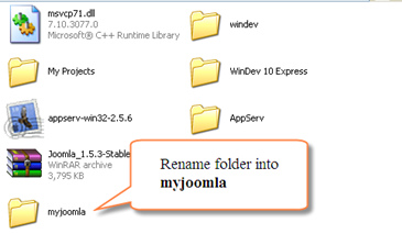 Change the name folder into myjoomla