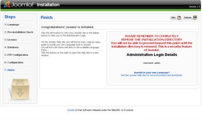 Joomla! installation is finish