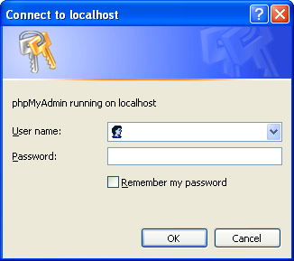 Login form before enter the database manager