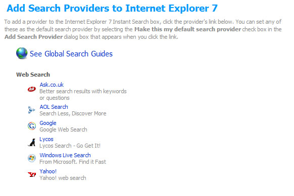 Add Search Providers to Internet Explorer 7